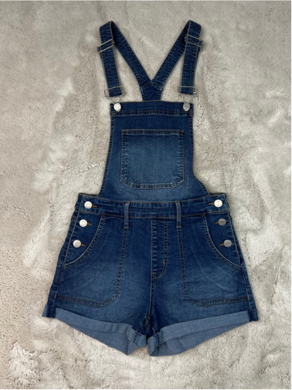 GUESS Denim Shortalls Overalls Womens Size 25 Blue Wash Jean Shorts Cuffed